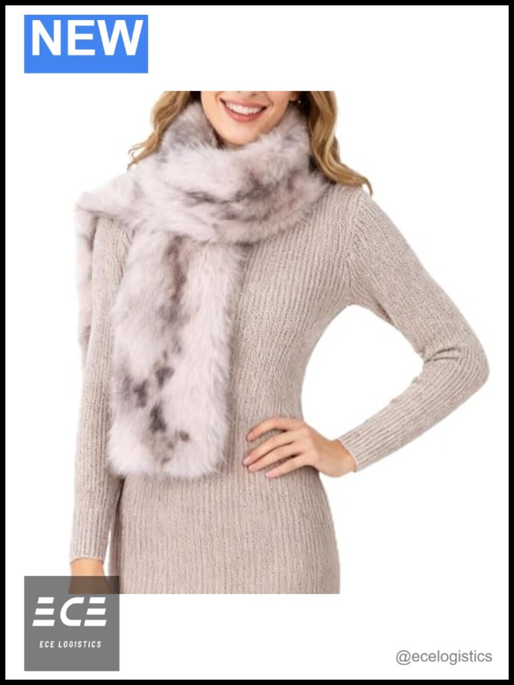 Long Faux Fur Narrow Scarf 63x5 inches